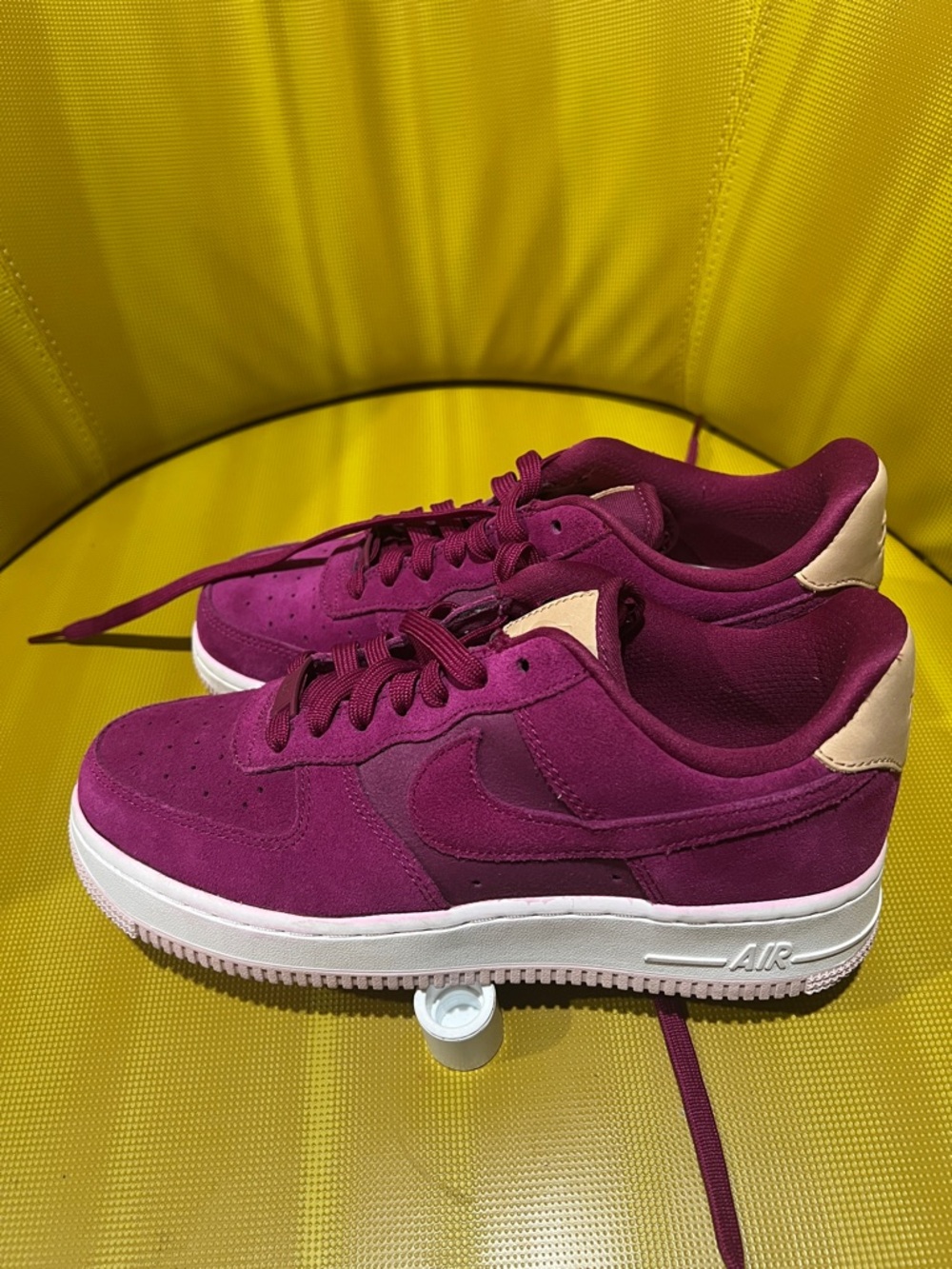 Nike Women's Maroon (Berry) Suede Air Force 1 Low with Cream Heel
